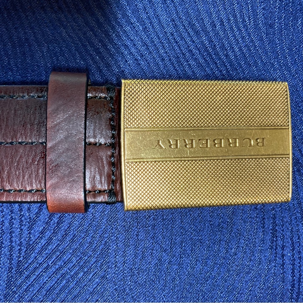 Vintage Burberry Unisex Leather Belt with Brass Sliding Buckle 100cm - Picture 5 of 11